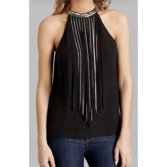 GUESS Women Halter Sleeveless fringe chain in black, Silver Size M - Picture 1 of 7